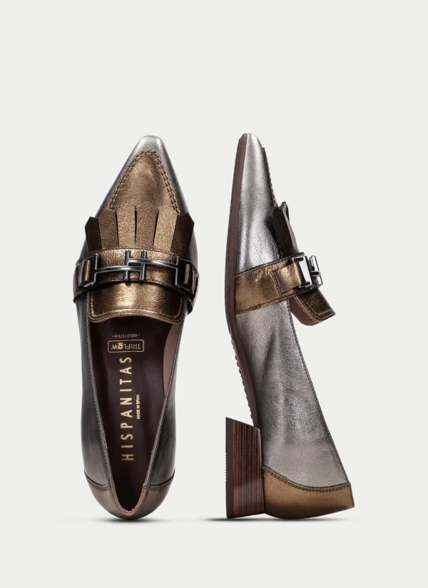 HISPANITAS Sapatos rasos dali ouro-aço